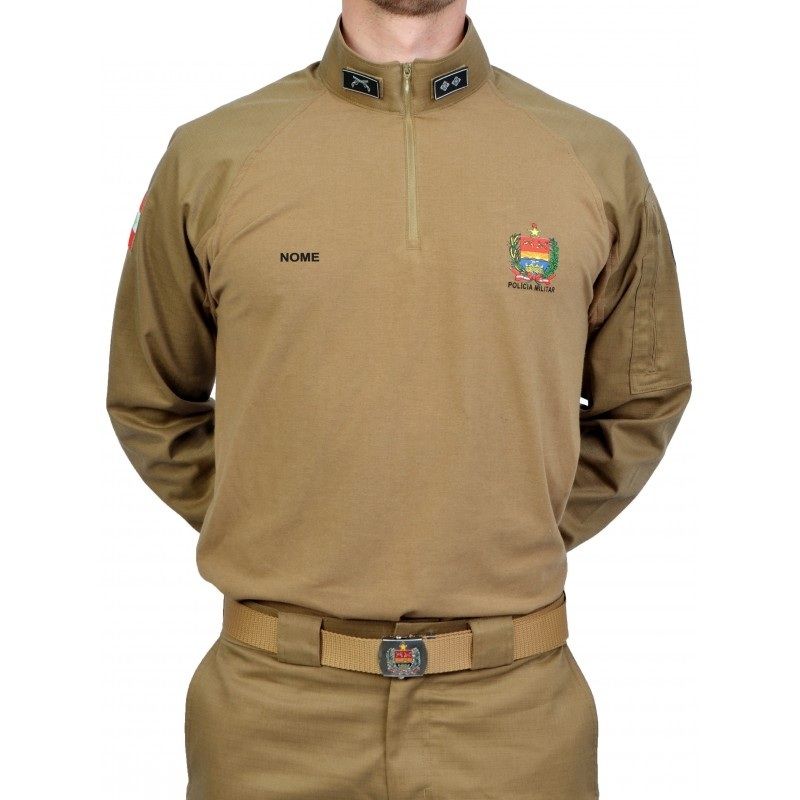 Camisa de Combate Oper. Masculina Oficial Caqui PMSC - Flex P