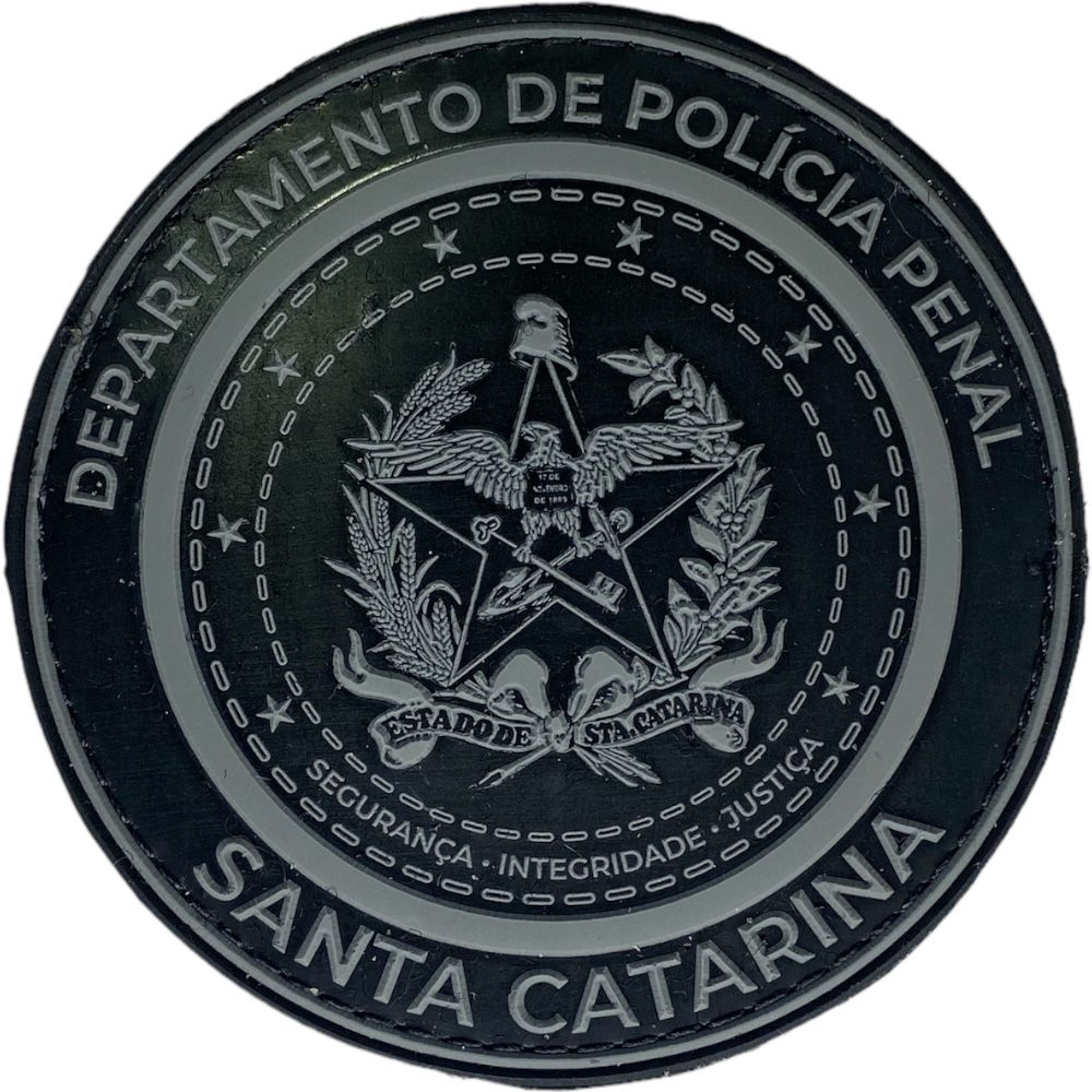 Distintivo Emborrachado Redondo Policia Penal  - Preto