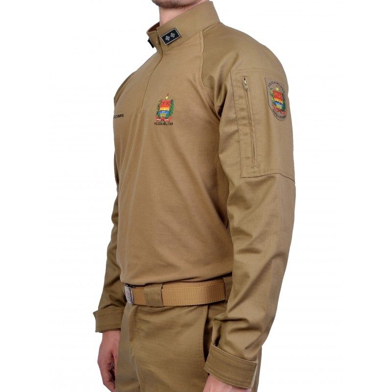 Camisa de Combate Oper. Masculina Oficial Caqui PMSC - Flex XG