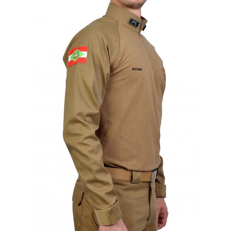 Camisa de Combate Oper. Masculina Oficial Caqui PMSC - Flex XGG
